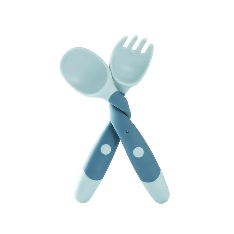 2PCS Silicone Spoon & Fork Set for Baby - Bendable Toddler Utensils, Learn to Eat Training Tools, Soft Fork & Spoon for Infant Tableware