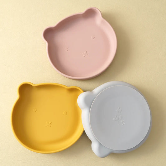 1PC Silicone Baby Suction Plate – Cartoon Bear Shape Feeding Plate for Kids, Baby Food Storage & Eating Training Tableware