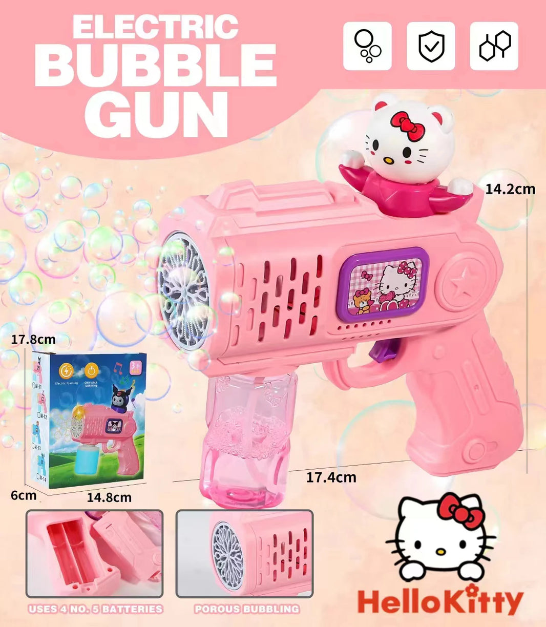 MINISO Hello Kitty Battery-Powered Bubble Gun Toy - Rocket Launcher Bubble Machine (Requires 4 AA Batteries, No Bubble Solution Included)