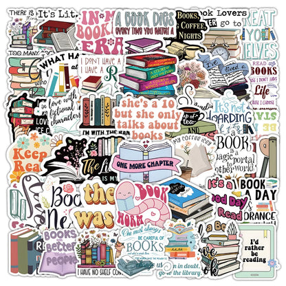 10/50pcs Cartoon Bookworm Reading Stickers – Decals for Notebooks, Diaries, Skateboards, Luggage, and Computers