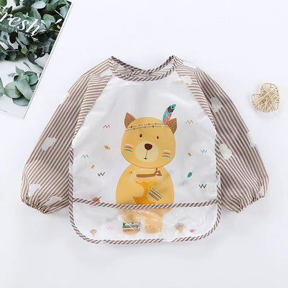 Waterproof Long-Sleeve Baby Bib – Cute Cartoon Apron with Pocket for Self-Feeding (0-3Y) - Kidzy Market