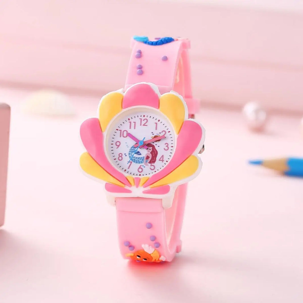 Children’s Cartoon Mermaid Shell Watch 3D Pattern PVC Soft Skin-Friendly Learning Watch
