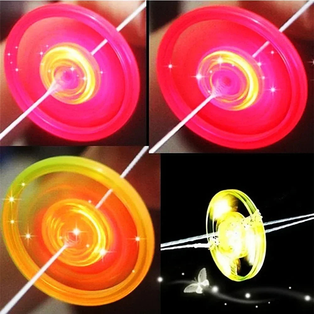 6-Pack LED Light-Up Hand-Pulled Flywheel Toys — Multicolor Party Favors & Pinata Fillers for Kids