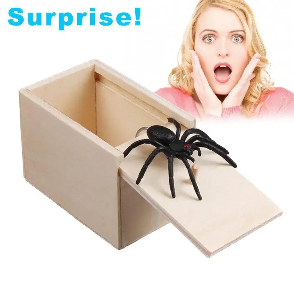 Handmade Wooden Spider Scare Box Prank Toy (2.4 x 3.5 x 2.5 in) - Pop-Out Surprise Trick for Parties & Halloween