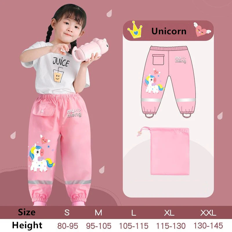 Waterproof Girls BWaterproof Toddler Rain Pants Windproof Mud Trousers Cartoon Dinosaur Unicorn