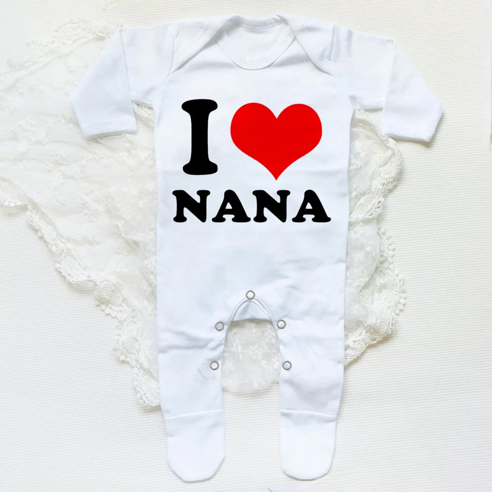 I Love Papa Mama Baby Babygrow Sleepsuit – Cute Coming Home Outfit, Newborn Shower Gift, Boy Girl White Romper, Infant Sleepsuit