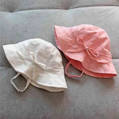 Baby Girls Cotton Breathable Bucket Hat with Bow — Adjustable Strap Sun Hat for 3–24 Months (42–48 cm / 16.5–18.9 in)