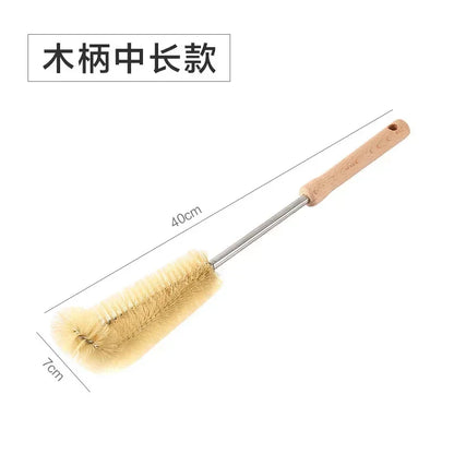 Bottle Brush Cleaner with Long Wooden Handle – Natural Bristle Water Bottle & Kitchen Scrub Brush for Cup & Jug Cleaning