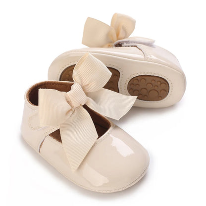 Khaki Baby Casual Shoes 0-18M Infant Toddler Bowknot Non-Slip Rubber Soft-Sole Flat PU First Walker Newborn Mary Janes