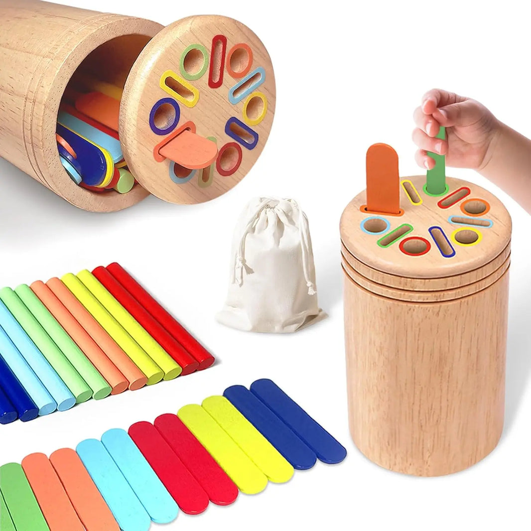 Montessori Wooden Sorting Toy for 3-Year-Olds – Coin, Stick, and Shape Learning Toy for Toddlers, Fine Motor Skills and Sensory Development