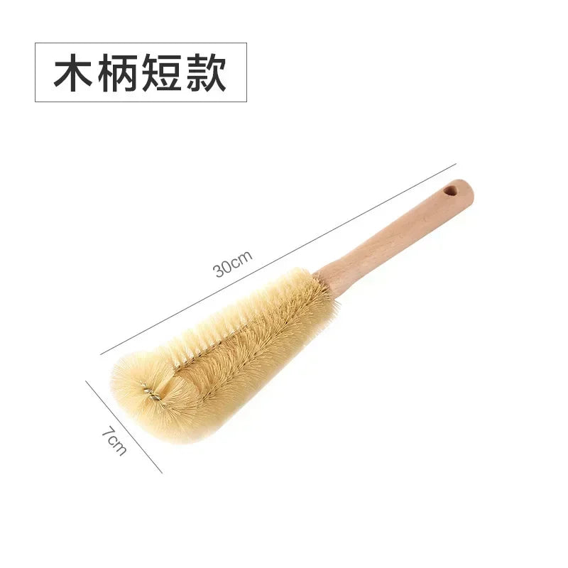 Bottle Brush Cleaner with Long Wooden Handle – Natural Bristle Water Bottle & Kitchen Scrub Brush for Cup & Jug Cleaning