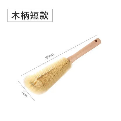 Bottle Brush Cleaner with Long Wooden Handle – Natural Bristle Water Bottle & Kitchen Scrub Brush for Cup & Jug Cleaning