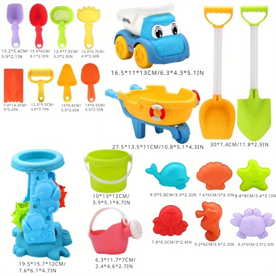 Children’s Beach Toy Set With ATV, Bucket, Shovel & Hourglass — Sand Digging & Water Play Tools, Random Colors