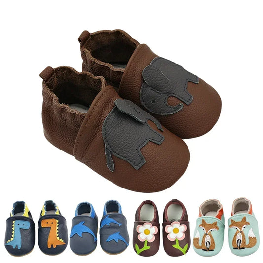 Toddler Baby Shoes – Newborn Infant Boys & Girls Soft Genuine Cowhide Moccasins, First Walkers, Skid-Proof (0-24M)