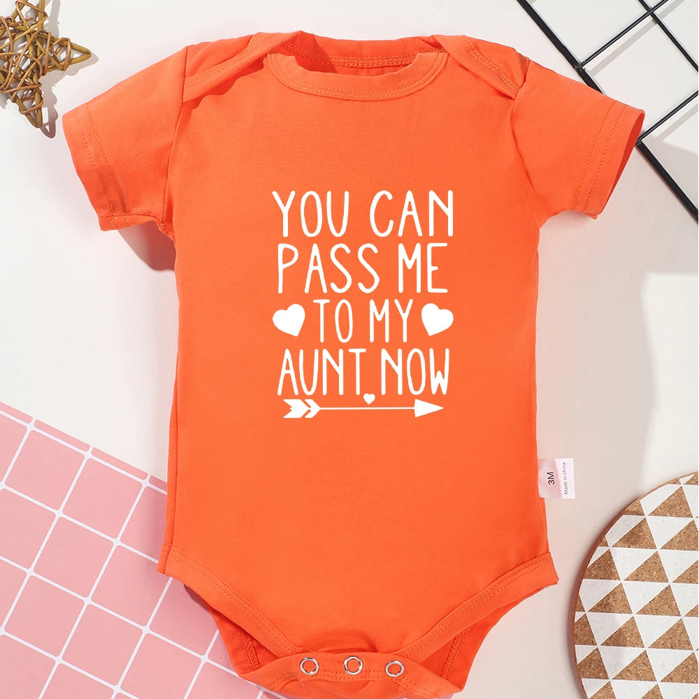 “You Can Pass Me to My Aunt Now” – Fun Baby Onesie, American Style Harajuku Cotton Romper for Newborn Boys, Cozy & Breathable