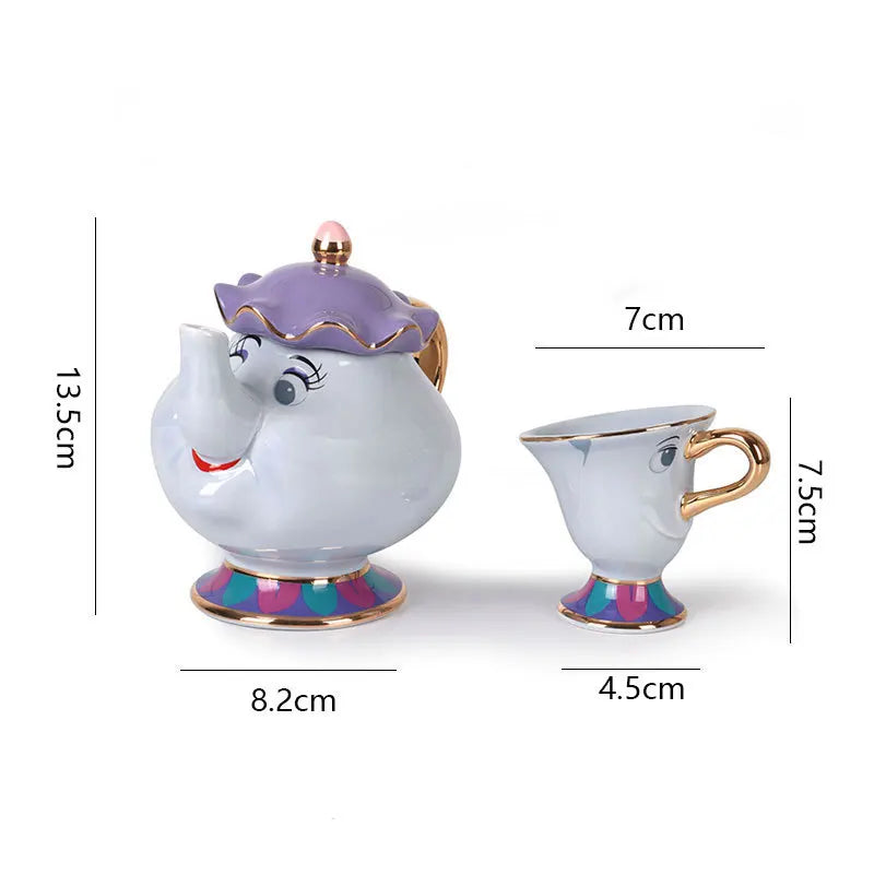 Disney Anime Peripheral Beauty and the Beast Mrs. Potts and Chip Tea Set Cute Cartoon Teapot and Mug