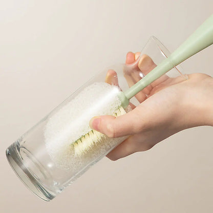 Long Handle Bottle Brush Cleaner, Removable Cup Scrubber, Sponge Washing Brush for Kitchen & Bottle Cleaning