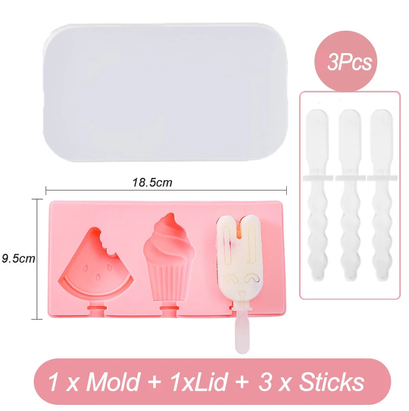 Silicone Cartoon Animal Popsicle and Ice Cream Mold with Lid and Sticks