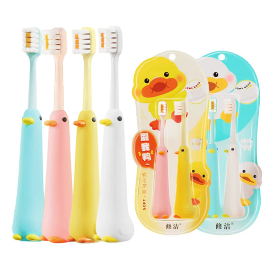 2pcs/Box Cute Duck Children Toothbrush – 0.12mm High-Density Soft Bristles, Non-Slip Handle for Kids Aged 3-12