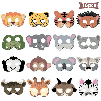 16-Pack Kids Jungle Animal Paper Masks - Safari Party Photo Props | Birthday & Baby Shower Decorations