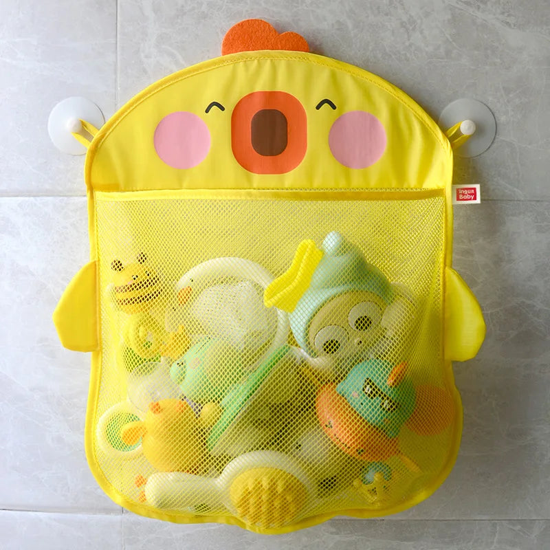 Cartoon Duck Baby Bath Toy Mesh Storage Bag with Suction Cup