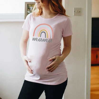 Nordic Rainbow Mama Printed Pregnancy T-Shirt | Maternity Short Sleeve Tee | Pregnancy Announcement Shirt for New Moms