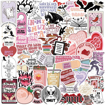 10/30/52pcs Cute Bookish Reading Stickers – Waterproof Graffiti Decals for Notebooks, Guitars, and Luggage