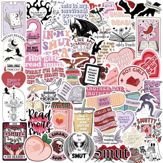 10/30/52pcs Cute Bookish Reading Stickers – Waterproof Graffiti Decals for Notebooks, Guitars, and Luggage