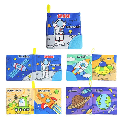 Baby Soft Cloth Books - Intelligence Development Learning Book with Teether, Rustle Sound Cognition Educational Toys for Baby