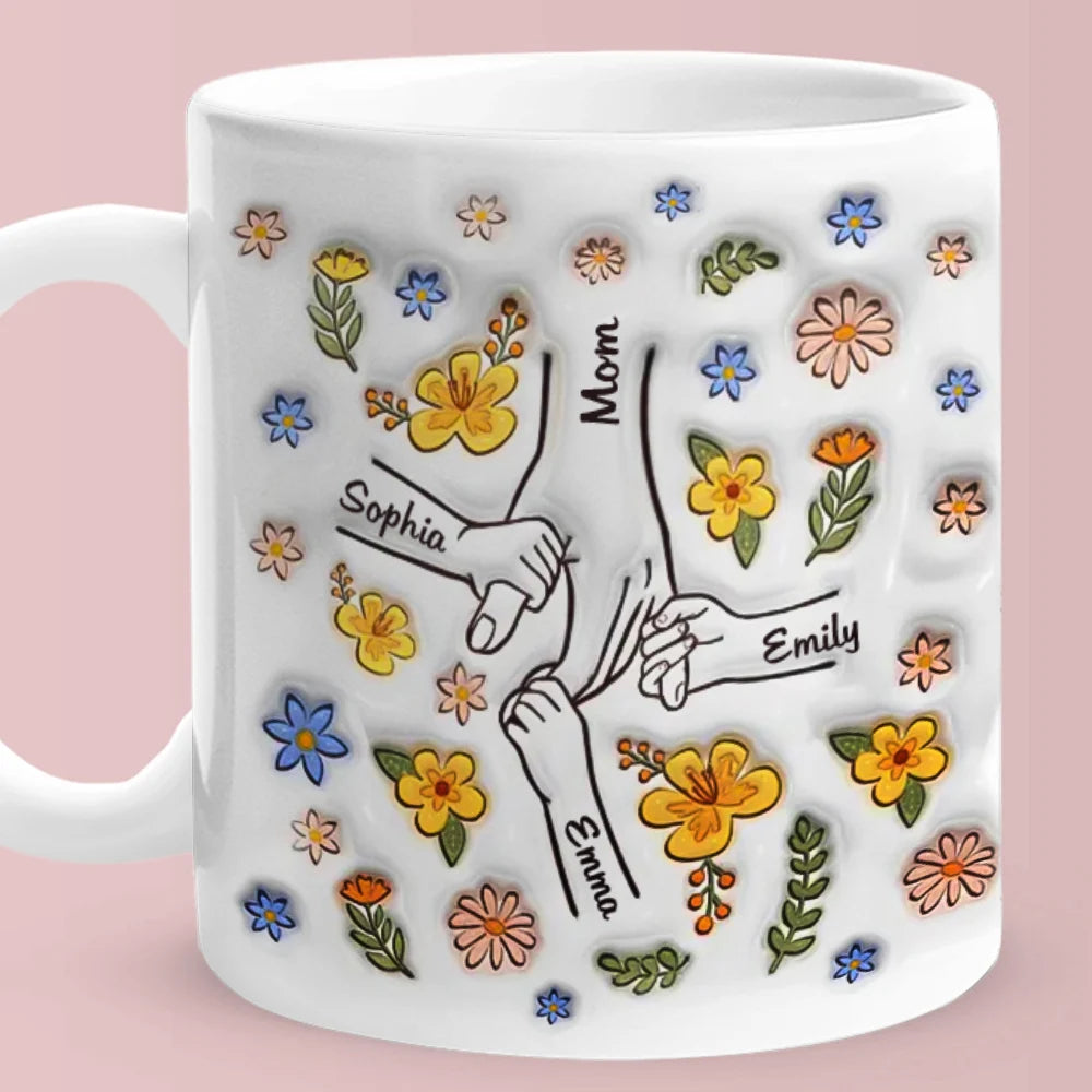 Personalized Custom Name 11 oz Ceramic 3D Pottery Inflated-Effect Coffee Mug – Gift for Mom