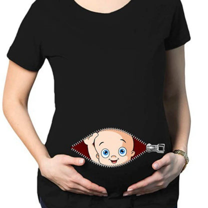 Summer Maternity Short Sleeve T-shirt Women Clothing Pregnant Zipper Twins Print Plus Size S-3XL Funny T-shirt Top Tees