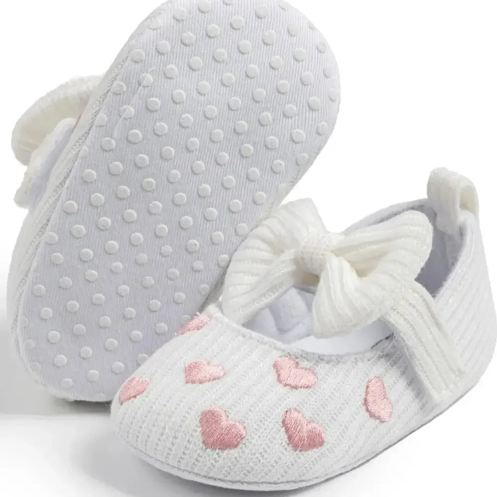 Meckior Spring Autumn Cotton Sole Baby Girl Shoes – Newborn Toddler Bow Love First Walkers Anti-Slip Moccasins
