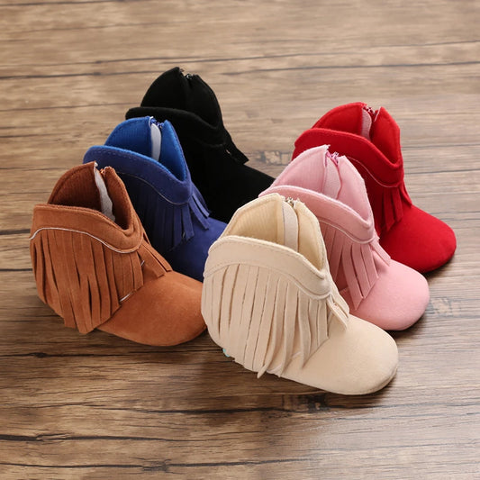 Baby Booties Vintage Tassel Anti-Slip Sole Winter Warm Baby Shoes Snow Booties First Walkers Infant Shoes