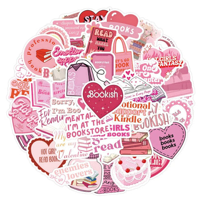 10/60pcs Pink Bookish Reading Stickers – School, Scrapbooking, DIY, and Laptop Stickers for Kids