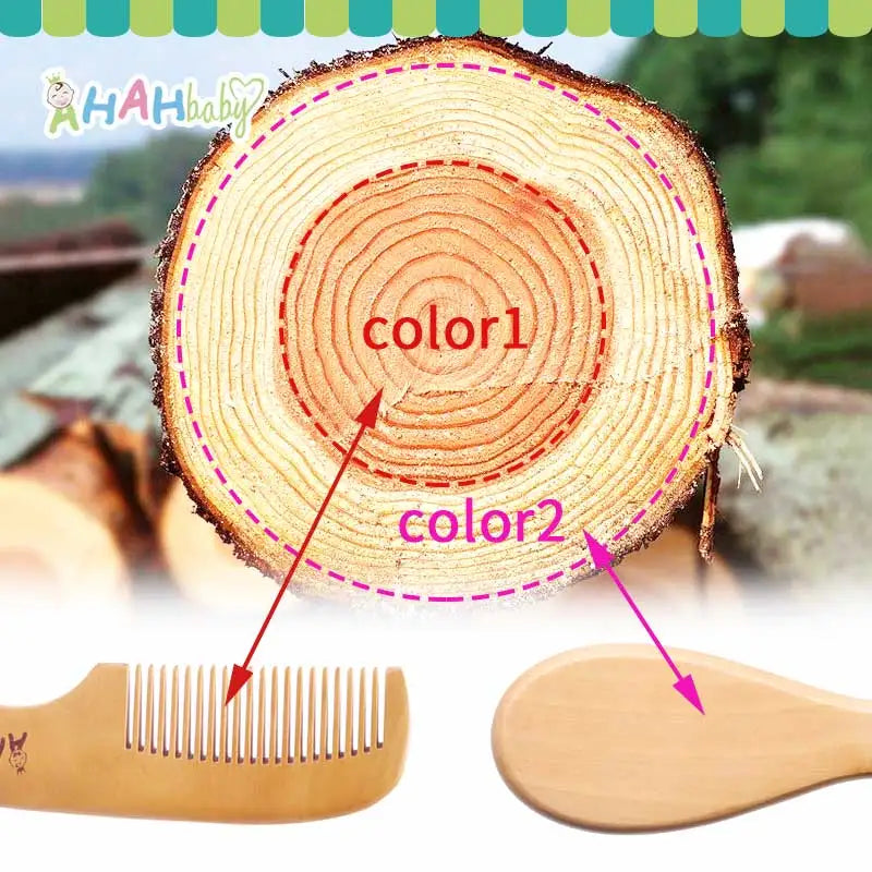 Baby Hair Brush and Comb Set for Newborn - Massage Bath & Shower - Custom Logo Mini Baby Wooden Hair Brush for Kids