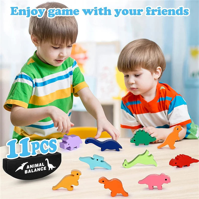 Wooden Balance Blocks – Animal & Dinosaur Stacking Toy, Montessori Board Game for Kids, Gift for Boys and Children
