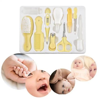 10PCS/Set Baby Health Care Kit - Kids Nail Clippers, Hair Grooming Brush, Thermometer, Teether, Toothbrush - Baby Essentials