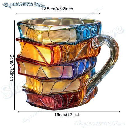 Book-Shaped Painted 11 oz (325 ml) Novelty Coffee Mug — 3D Stacked Book Design, Literary Gift for Book Lovers