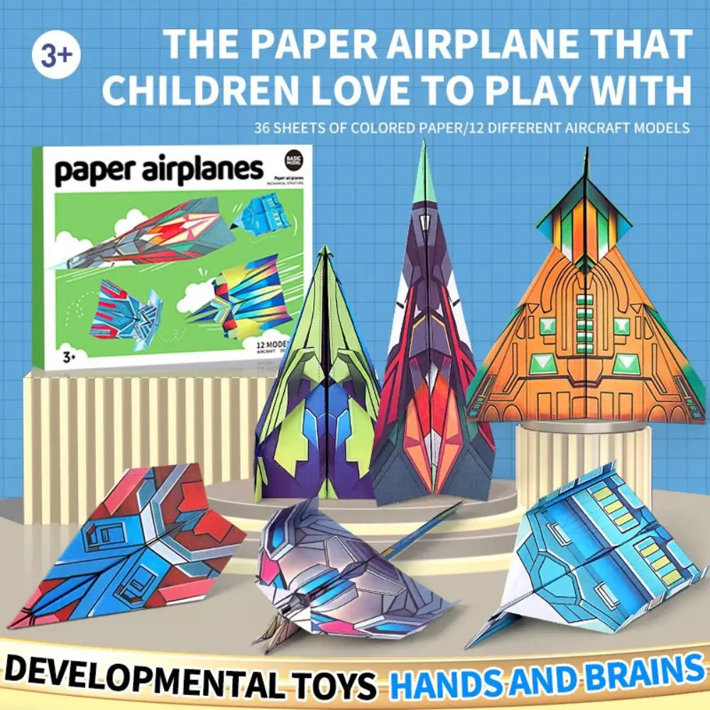 Handmade Paper Airplane Origami Set Montessori Cartoon Educational Paper Aircraft Toy