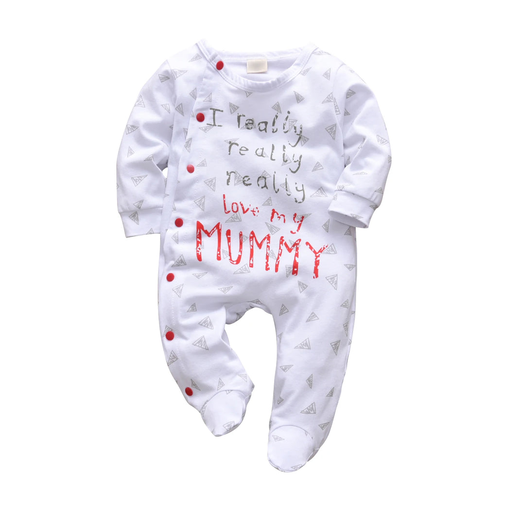 Newborn Infant Baby Boys & Girls Cotton Long Sleeve Romper – “Daddy/Mummy” Letter Jumpsuit Pajamas – Cute Family Outfit for Baby Boy & Girl