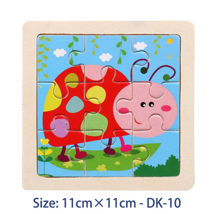 11cm (4.33in) Kids Wooden Jigsaw Puzzle – Cartoon Animal and Vehicle Montessori Educational Toy
