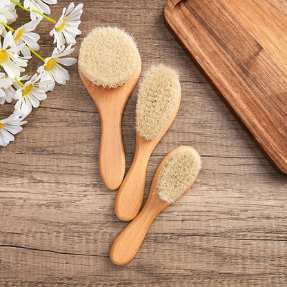 Wooden Handle Baby Hair Brush - Newborn Hair Brush, Infant Comb & Head Massager