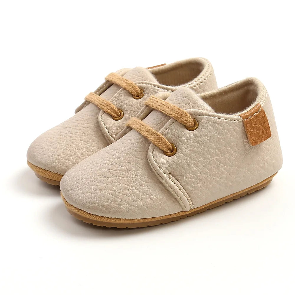 Meckior Baby Shoes Retro Leather Boy Girl Multicolor Toddler Rubber Sole Anti-Slip First Walkers Infant Shoes