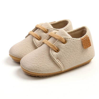 Meckior Baby Shoes Retro Leather Boy Girl Multicolor Toddler Rubber Sole Anti-Slip First Walkers Infant Shoes