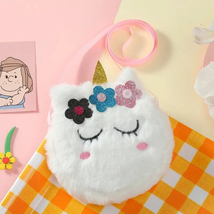 Children’s Cross-Body Bag Plush Unicorn Cartoon Coin Purse Cute Girl Flower Shoulder Bag Portable - Kidzy Market