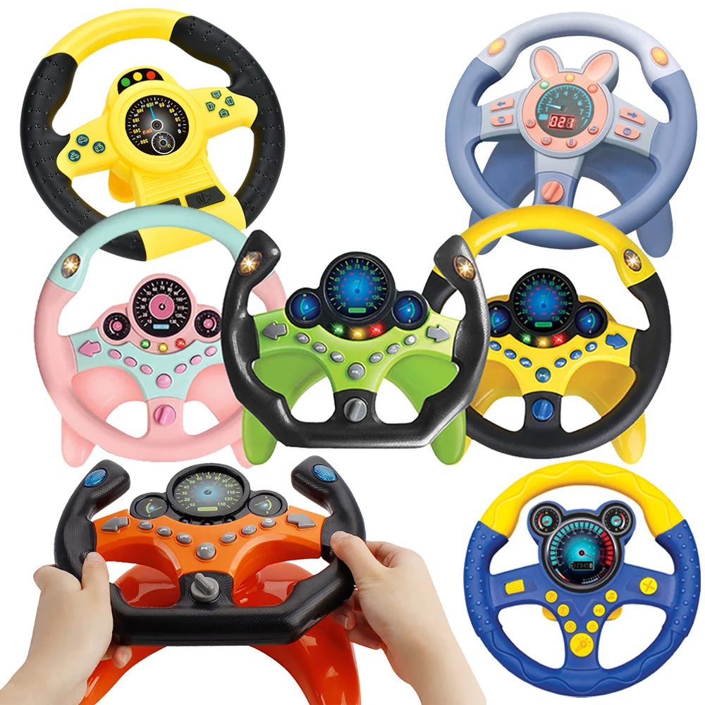 Electric Simulation Steering Wheel Toy with Light and Sound Educational Children’s Co-Pilot Car Vocal Toy Gift