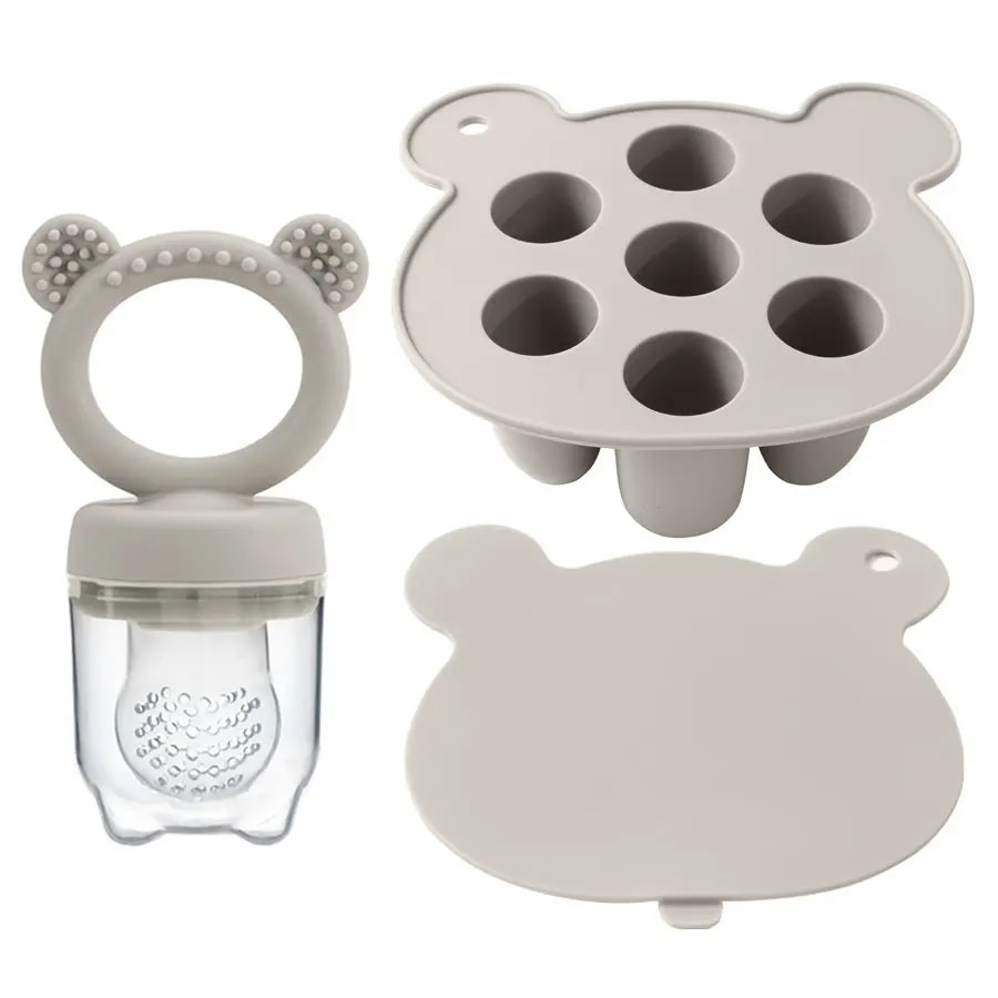 Baby Ice Cream Pops Silicone Mold - Popsicle Maker & Fruit Feeding Pacifier, Teething Toy, BPA-Free Baby Snack Stuff (3pcs)