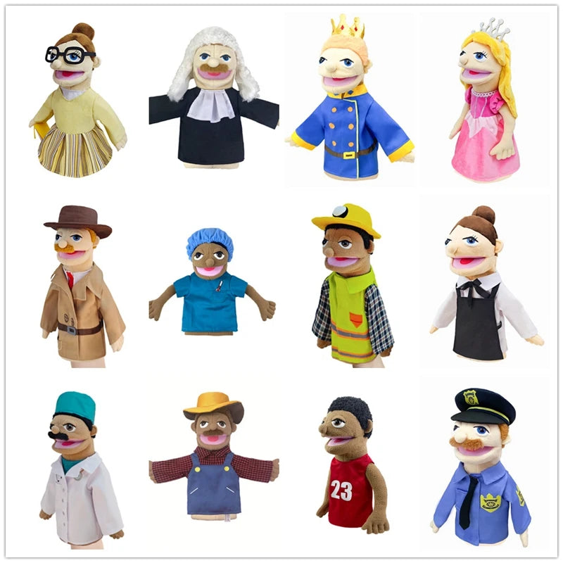 Big Plush Hand Puppets, Cartoon Doctor Police Nurse Teacher Ventriloquism Dolls