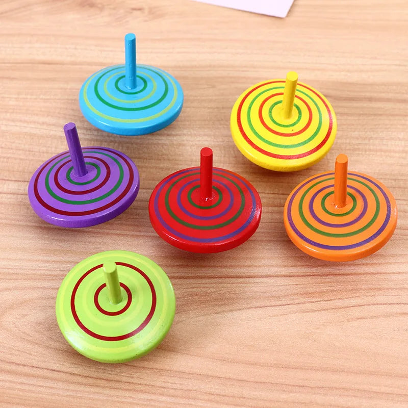 4PCS Colorful Stripe Wooden Gyro Toys – Spinning Top for Boys and Girls, Stress Relief Desktop Game, Birthday Gift for Kids and Adults