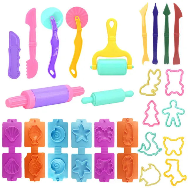 Children's DIY Plasticine Mold Modeling Clay Accessories - Play Dough Tool Kit with Plastic Set, Knife, and Mold, Educational Toys Gift for Kids